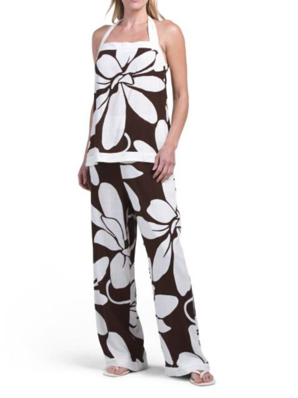 WHITE CLOSET Linen Blend 2pc Halter Top And Pants Set